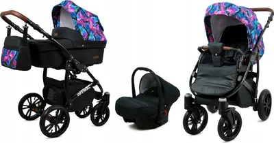 Produktbild von BabyLux® Optimal | 3in1 Kinderwagen Set | Colorful Feathers | Kombikinderwagen | Kinderwagenset