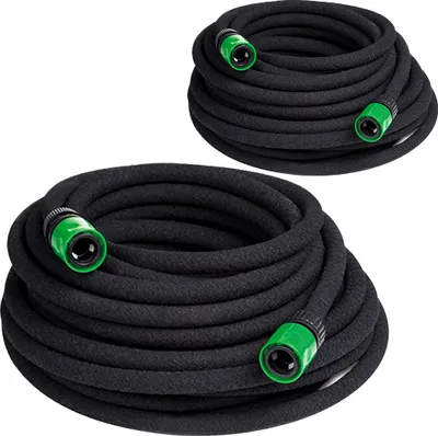 Produktbild von MONZANA® Bewässerungsschlauch 30 m 1/2 Zoll T-Verbinder Ober- & Unterirdisch verlegbar Garten Perlschlauch Tropfschlauch Bewässerung 2x 15m