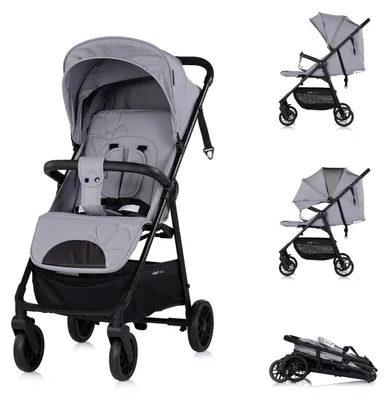 Obrázek produktu pro Dětský kočárek Chipolino Blossom s tlumiči nárazů, nastavitelným opěradlem a košíkem, nosnost do 22 kg, šedý