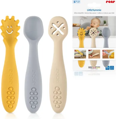 Obrázek produktu pro reer 23072, Sada příborů pro batolata, Béžová, Modrá, Žlutá, Silikon, Chlapec/děvče, 1 člověk/lidí, Krabice