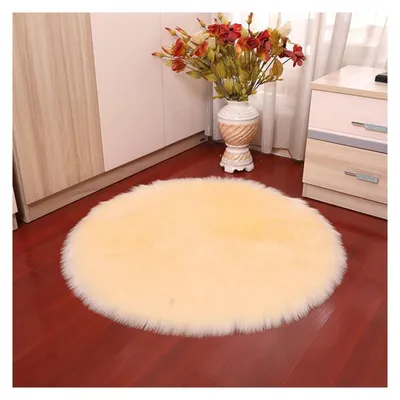 Produktbild von Runder Kunstfell Teppich 180x180cm Beige Flauschig Longhair Waschbar