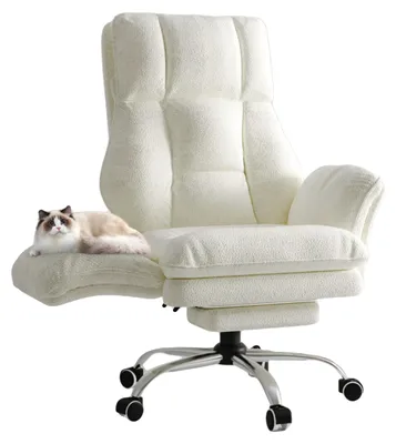 Obrázok produktu pre Ergonomická kancelárska stolička, nastaviteľný komfort, všestranné využitie, biela plyšová látka