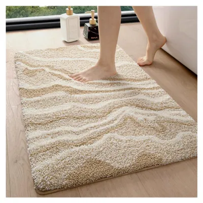 Produktbild von Badezimmerteppich 60 x 90 cm, rutschfester und waschbarer Badvorleger, saugfähige Mikrofaser-Badematte, weiche Badematten & Badteppiche für Dusche, Badezimmer, Waschküche, Beige