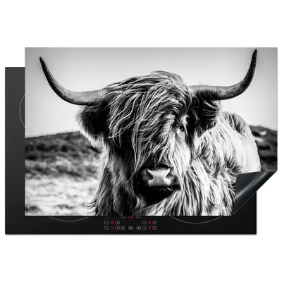 Obrázek produktu pro KitchenYeah® Krycí deska na sporák Scottish Highlander - Nature - Cow - Black - White , 78x52cm, dekorace do kuchyně, keramická krycí deska na sporák, krycí deska na varnou desku