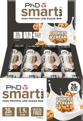 Produktbild von PhD Smart Bar (12x64g) Cookies & Cream - Riegel - Protein-Riegel