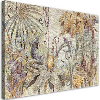 Produktbild von Leinwandbild Dschungelmosaik 100x70 Feeby Beige bild für die wand bereit zum aufhängen