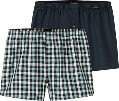 Produktbild von Schiesser 2er Pack Web Boxershorts Eingriff mit Knopf, Hochwertige We, Elastischer Bund mit kleinem Logo