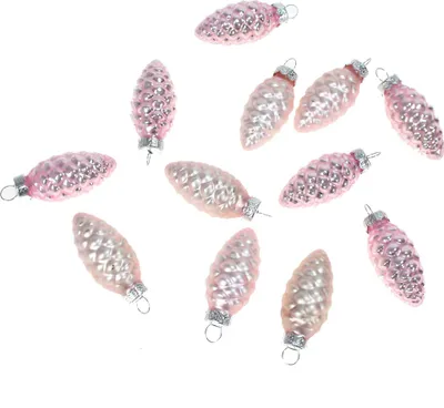Produktbild von 12 Tannenzapfen Glas Christbaumkugeln Zapfen Weihnachtsschmuck 60mm 6cm Baumdeko, Farbe:rosa