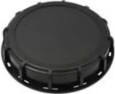 A black plastic cap for an IBC container.