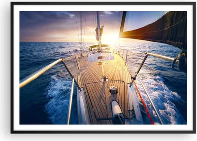 Produktbild von Gerahmtes Poster - Schwarzer Rahmen - Segelboot Meer - 100x70 cm - Wand Bild - Wanddeko - Wandbilder - Kunstposter - Wandposter - Bilderrahmen - Bilder - Kunstdruck - Wandbild - P2BAA100x70-4076