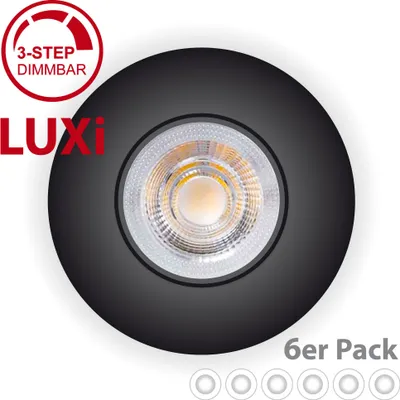 Produktbild von 6er Pack LED Einbaustrahler LUXi Spot ultra flach Strahler 5W 3step-dimmbar 230v Einbauleuchten Lampe Deckenspots schwenkbar rund schwarz