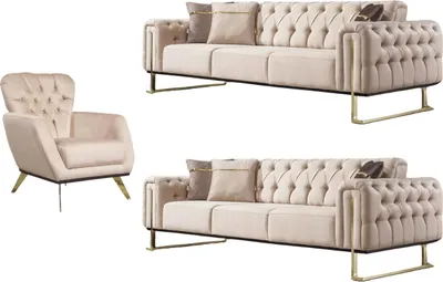 Produktbild von Villa Möbel Sofa Set Nova Beige Stellvariante:3+3+1 Relax- und Bettfunktion, pflegeleichter Mikrofaser Samtstoff