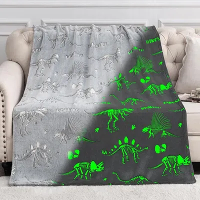 Produktbild von Minicee Kinder Leuchtdecke Dino, Kuscheldecke Flanell 130x150 cm Grau