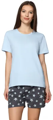 Produktbild von Merry Style Damen Schlafanzug Zweiteiler Pyjama Kurz aus Baumwolle Pyjama Set MS10-177 (Graphite Sterne/Blau, S)