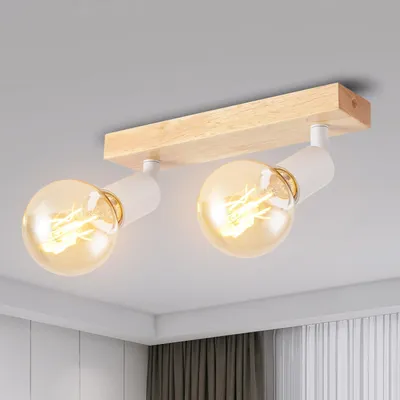 Produktbild von ANWIO LED Deckenstrahler Weiß Holz Deckenstrahler 2 Flammig Deckenlampe E27 Deckenleuchte LED deckenlampe schwarz Vintage Wandlampe für Wohnzimmer Schlafzimmer Küche kinderzimmer Ohne Leuchtmittel