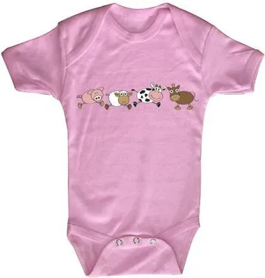 Produktbild von Babystrampler mit Print - Ferkel Schaf Kuh Esel - 08488 rosa Gr. 0-24 Monate Größe - 12-18 Monate