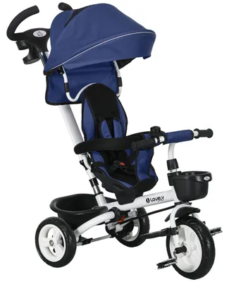 Produktbild von 6-in-1 Kinderdreirad mit Schiebestange, Dach, Gurt, Ablagekorb, 18+ Monate, Dunkelblau