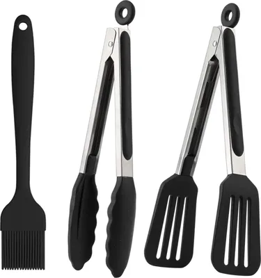 Image de Pince de cuisine en silicone en acier inoxydable - Pince à barbecue pour la pâtisserie et les salades - Set de 2