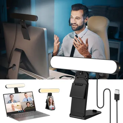 Zdjęcie produktu dla Lampa do wideokonferencji - Pierścieniowa - 3 kolory - Jasność 10-100% - Klips i statyw do telefonu