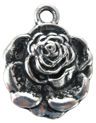 100 Charm Anhänger Rosenblüte, 17 x 22 mm, antiksilber
