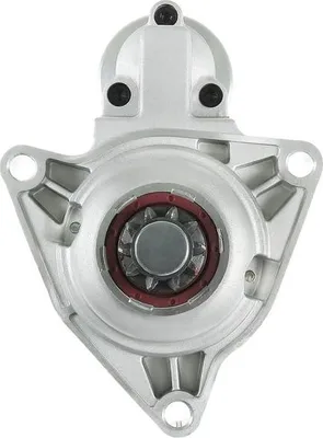 A close-up, front-facing view of a car starter motor.