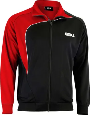 Vorderansicht von OMKA Herren Sportjacke Rot/Schwarz im OMKA Optima Trainingsstil doppellagig schweißresistent für Leistung Komfort und sportliches Design geeignet für Fitness und Freizeit jetzt kaufen