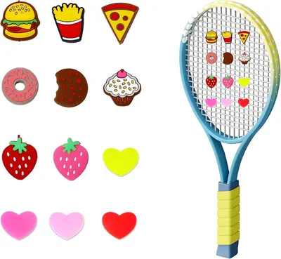 Imagen del producto de Juego de 12 amortiguadores de vibraciones para raquetas de tenis, con diseños coloridos