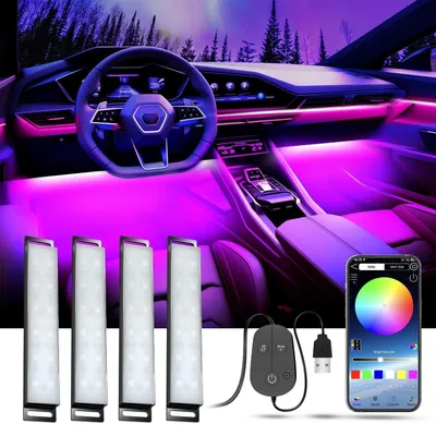 Immagine prodotto di Illuminazione interna per auto a LED con controllo tramite app, 16 milioni di colori, modalità musicale, alimentazione USB 5V