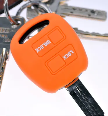 Produktbild von Auto Schlüssel Silikon Schutz Hülle Orange kompatibel mit Toyota Yaris RAV 4 Aygo Corolla Avensis 2 Tasten Funk Fernbedienung