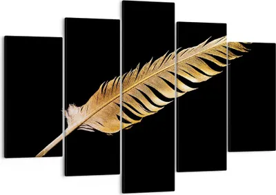 Produktbild von Bild auf Leinwand - Leinwandbild - 5 Teile - Golden Feder Schwarz - 150x100cm - Wand Bild - Wanddeko - Wandbilder - Leinwanddruck - Bilder - Wanddekoration - Leinwand bilder - EA150x100-4887