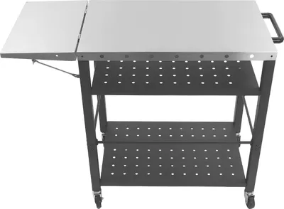 Produktbild von Grillwagen - Rollbarer Küchenwagen - Klappbare Seitenablage - 4 Ebenen - 4 Räder mit Bremsen - Edelstahl - 80×50×83 cm - Schwarz