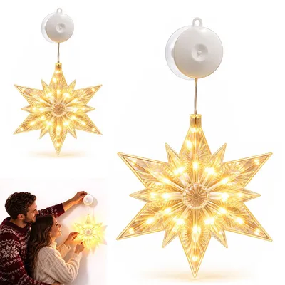 Produktbild von LED Schneeflockenlichter für Fenster, 2 Stück Weihnachtsdeko mit Saugnapf, warmweißes Licht, Blinklicht und Dauerlicht