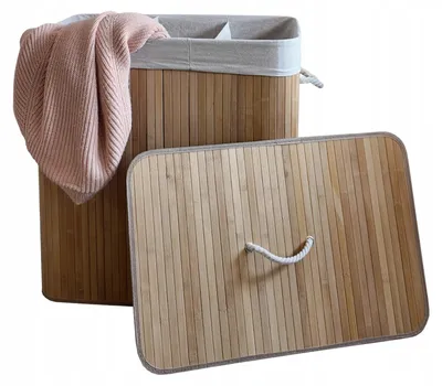 Obrázek produktu pro Ekspand | Koš na prádlo z bambusu – béžový – 150 l – s víkem – 60 x 40 x 61,5 cm