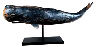 Produktbild von Wal Dekofigur Statue Skulptur Standfuß Polyresin Modern - Maritime Deko für Wohnung in Holz-Optik Blau - Dekoration für Wohnzimmer, Schlafzimmer oder Badezimmer - XXL 77x17,5x38,5 cm
