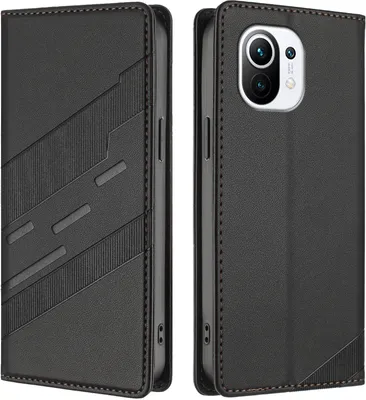 Image de Etui pour Xiaomi Mi 11, étui portefeuille en cuirPolyuréthaneavec fente pour carte et fonction stand Schwarz