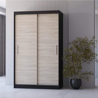 Produktbild von Schiebetürenschrank Kleiderschrank Schrank Schwebetürenschrank 120cm Schwarz/Sonoma Eiche Neomi 06