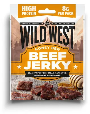 Produktbild von 40x 25g Wild West Honey BBQ Beef Jerky 1 kg Set Trockenfleisch