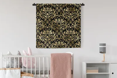 Produktbild von MuchoWow® Wandteppich Wandbehang Muster - Barock - Gold - Schwarz 90x90 cm Tapisserie Dekoration Wandtuch - Wandaufhänger