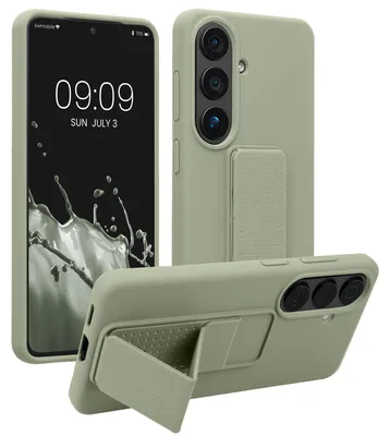 Produktbild von kwmobile Handyhülle für Samsung Galaxy S26 Hülle - TPU Silikon Case mit Fingerhalter und Stand - Schutzhülle Cover in Graugrün