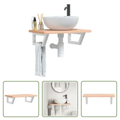 Imagen del producto de Estante para lavamanos de The Living Store, montaje en pared, acero y madera maciza de haya