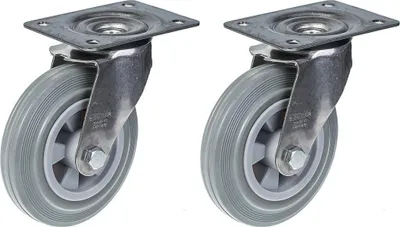 Immagine prodotto di 160 mm 6" in acciaio inox con ruote in gomma grigia, girevoli, 270 kg, set di 2