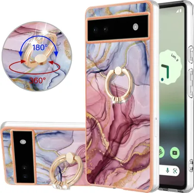 Produktbild von Google Pixel 6A Hülle, Muster TPU Silikon Stoßdämpfer Bumper Schutzhülle mit Ring Ständer für Google Pixel 6A Rosa