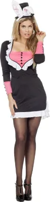 Produktbild von W4991-34-A schwarz-rose Damen Hasen Kostüm Bunny Kleid Gr.34