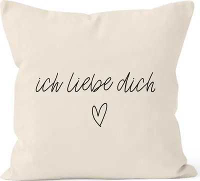 Produktbild von Kissenbezug Kissenhülle Ich liebe Dich Liebe Love Geschenk Deko-Kissen Baumwolle MoonWorks® natur 40cm x 40cm