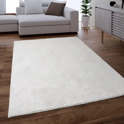 Produktbild von Teppich Wohnzimmer Kunstfell Shaggy Hochflor Waschbar In Waschmaschine Soft Uni Weiß Grösse 200x290 cm