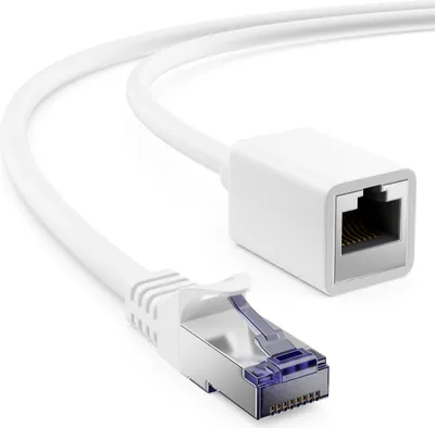 Produktbild von deleyCON 5m CAT7 Patchkabel Verlängerung für Ethernet LAN Netzwerkkabel - CAT 7 Rohkabel mit RJ45 Stecker auf RJ45 Buchse S/FTP Kupfer PiMF 600MHz - Weiß