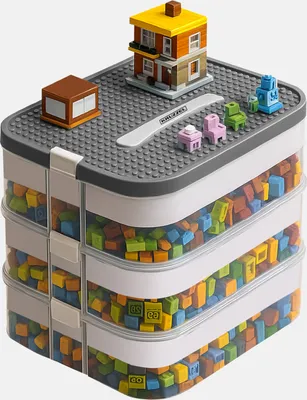 Produktbild von Kruzzel Aufbewahrungsbox mit Deckel 3 Stöckige Stufen Bausteine Boxen 22 L - Kisten Aufbewahrung mit Deckel für Lego Transparent - Stapelboxen Sicher, Stapelbar 25757