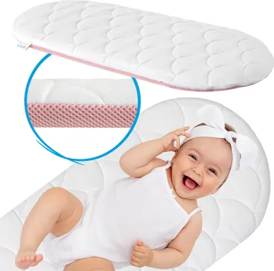 Produktbild von HOBBYKIDS CAMINAR Weiß und Rosa Hypoallergene Matratze für den Kinderwagen Stubenwagen Matratze Beistellbett Babymatratze 75x35 cm H2/H3