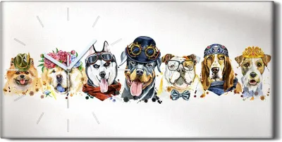 Produktbild von Dekor Leinwand Uhr Wandbilder Geräuschlos 60x30 Malerei Tier Hunde Kunst - weiße Hände