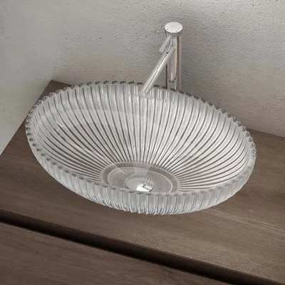 Produktbild von doporro waschbecken Aufsatzwaschbecken Glaswaschbecken BxTxH: 50,5x35x14,5cm in Transparent Glas Waschplatz Handwaschbecken Waschtisch Minerva04